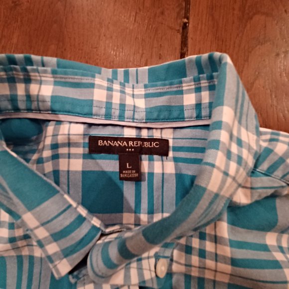 Banana Republic Turquoise Plaid shirt, size L - Picture 2 of 4